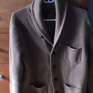 Camel colored wool men’s cardigan sweater